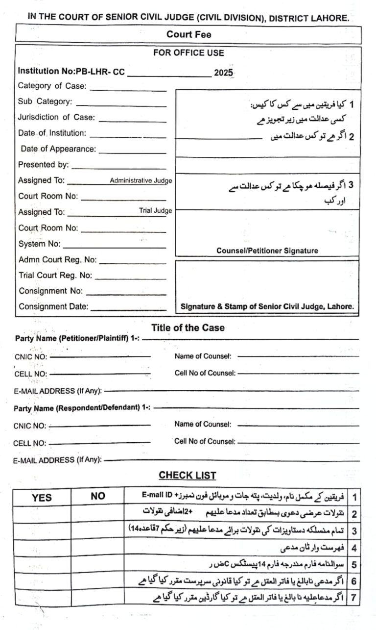 Civil Case Information Form